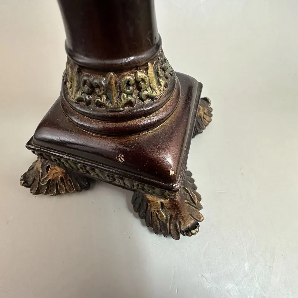 VTG Chinoiserie Pillar Candle Holders Pair Asian Ornate Pedestal w/Candle